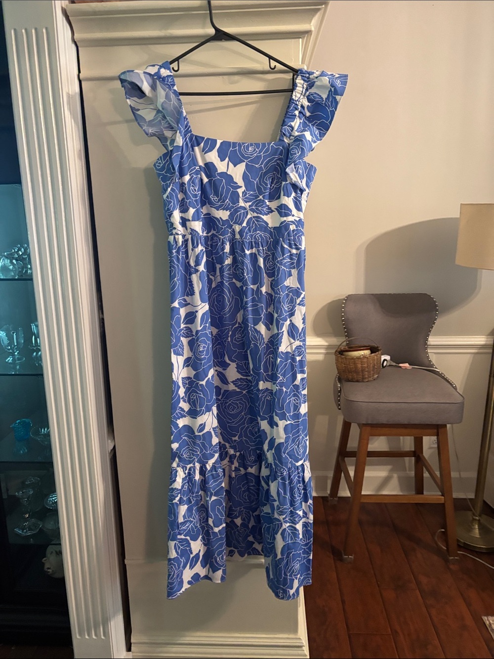 London Times Blue and White Dress with Floral Print